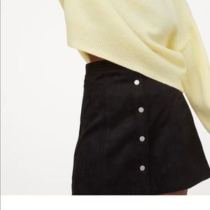Black Button Down Suede Skirt
